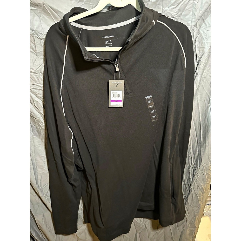 Van Heusen Mens Big & Tall 2XLT Black Quarter Zip Pullover Long Sleeve Shirt NWT